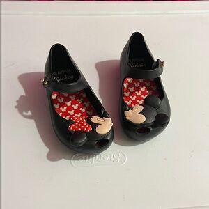 Mini Melissa Black Dress Shoes with Mickey and Minnie Design